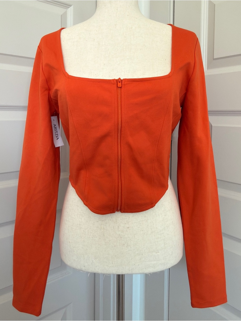 Aritzia Orange Square-Neck Zip Crop Top